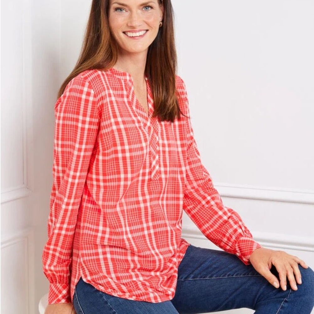 Coral Plaid Women's Top